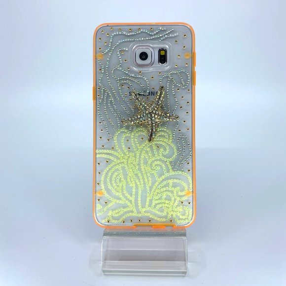 Galaxy S6 Edge Plus polycarbonate case. Handmade. Yellow, silver rhinestones - Picture 1 of 1
